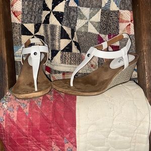 Style & Co. Womens Mariella Faux Leather Wedge Sandals White 7.5